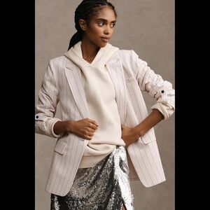 Anthropologie Maeve Striped Roll-Sleeve Blazer